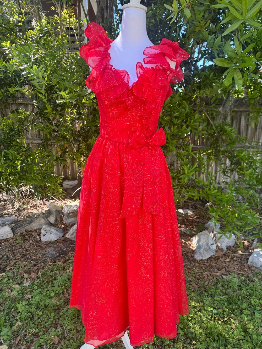 Vintage 80’s Noralee Original Girls Party Dress Red & Gold 7/8 Made in USA - Picture 2 of 12